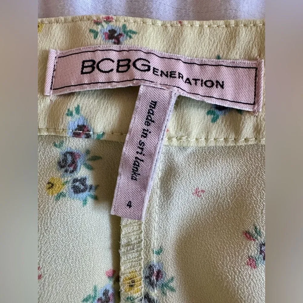 BCBG Max Azria Butter Yellow Floral Slit Skirt Sz 4 | Coquette Soft Girl Slip